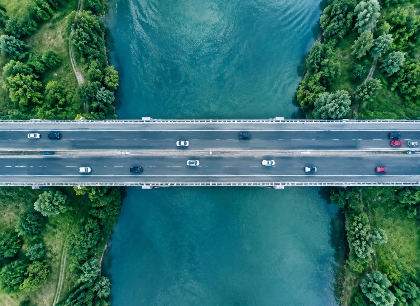 Aerial view of a road with traffic